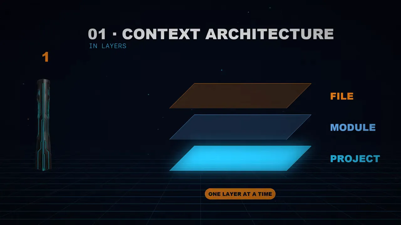 Three stacked layers: project, module and file.